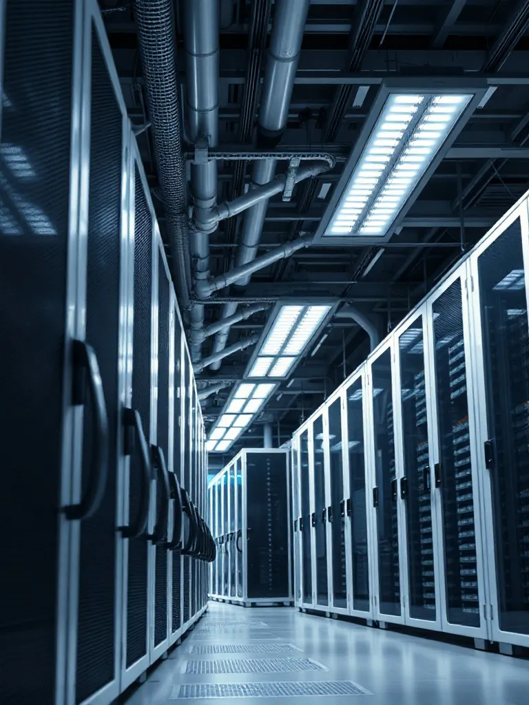 Industrial data center facility with organized server racks